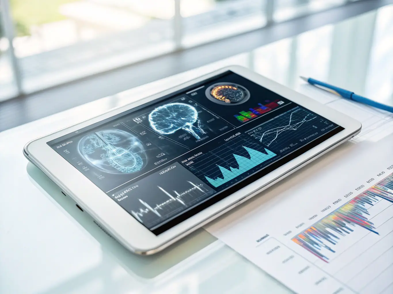 A digital illustration depicting a doctor using AI-powered diagnostic tools to analyze medical images, showcasing AI's impact on healthcare.